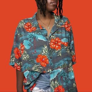 Hawaiian Shirt (Teal/Coral/Light blue/Gray)
